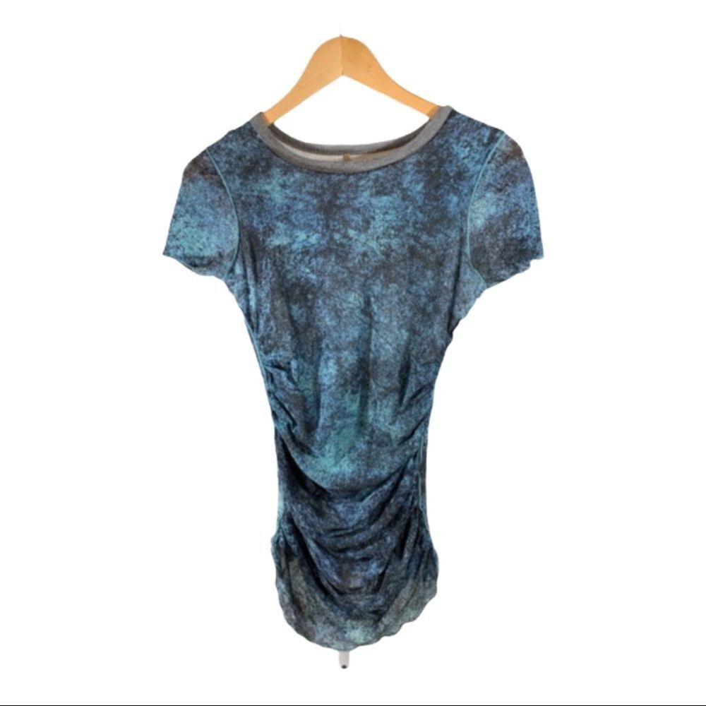 PETE Women’s Short Sleeve Ruched Knit Tee Shirt Blue Size Medium